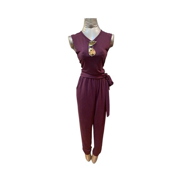 Fabletics Pants - Fabletics Deep Purple V-Neck Jumpsuit! Wine burgundy maroon